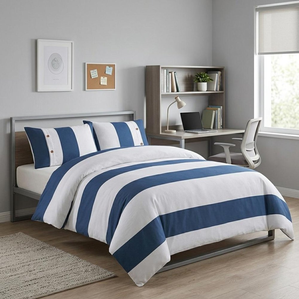 Blue And White Queen Cotton Washable Duvet Set