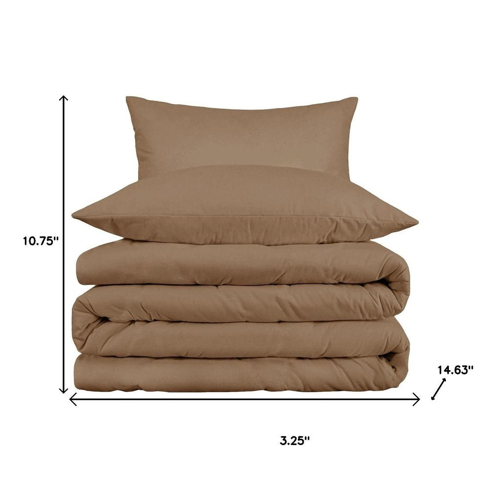 Taupe Queen Cotton Washable Duvet Cover Set With Two Shams
