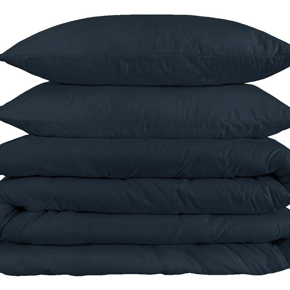Navy Blue King Cotton Washable Duvet Cover Set
