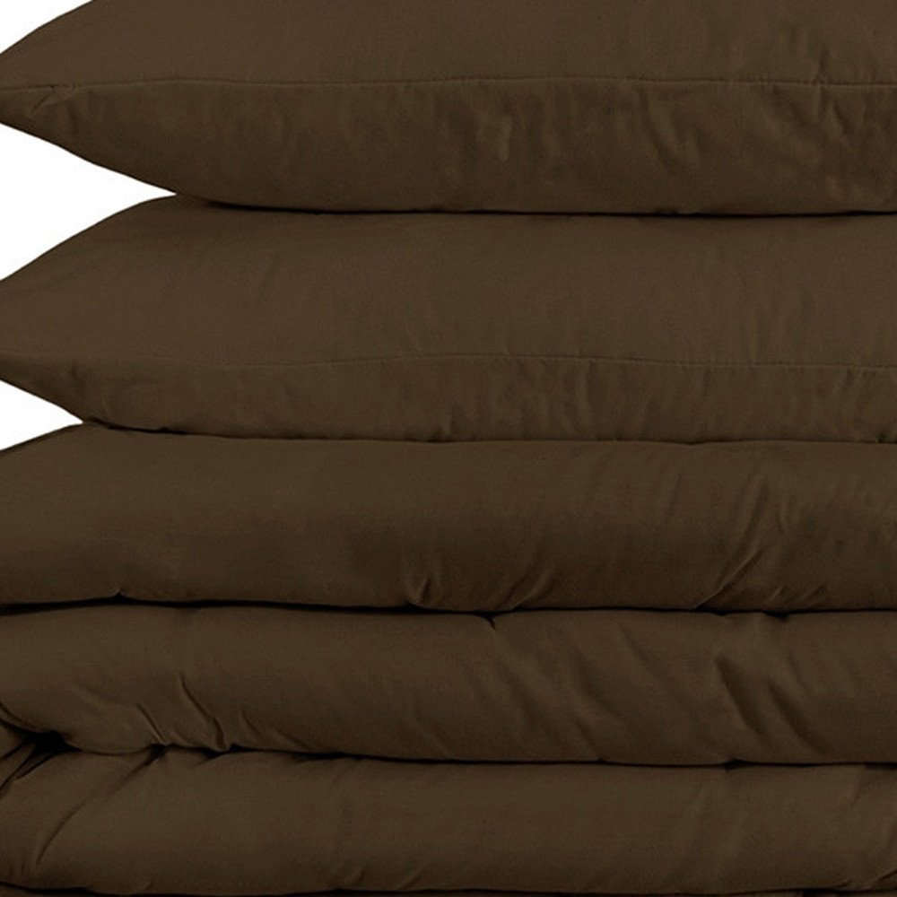 Dark Brown King Cotton Washable Duvet Cover Set