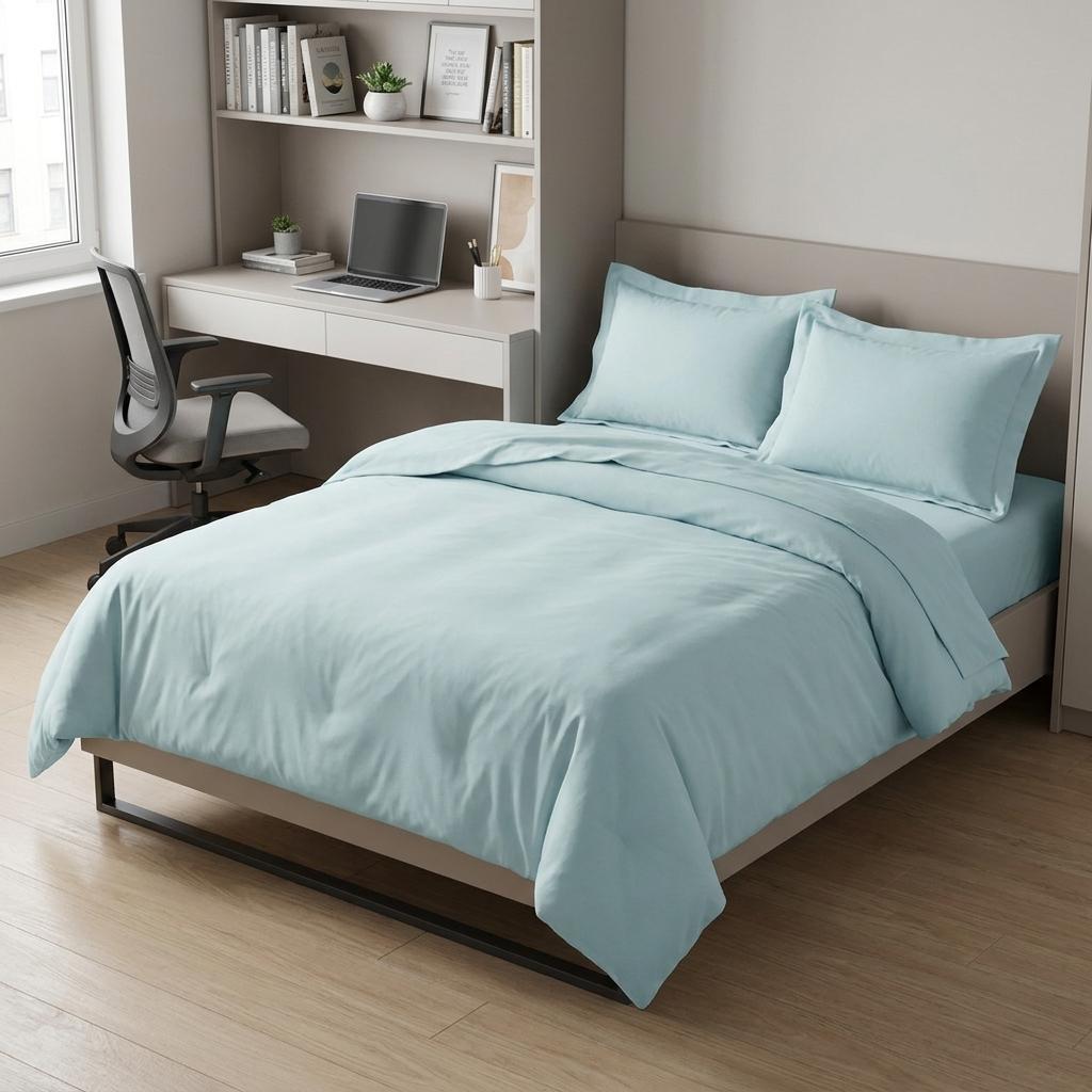 Light Blue Twin Cotton Washable Duvet Cover Set