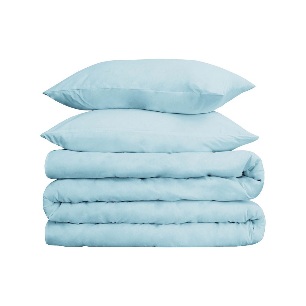 Light Blue King Cotton Blend Washable Duvet Cover Set