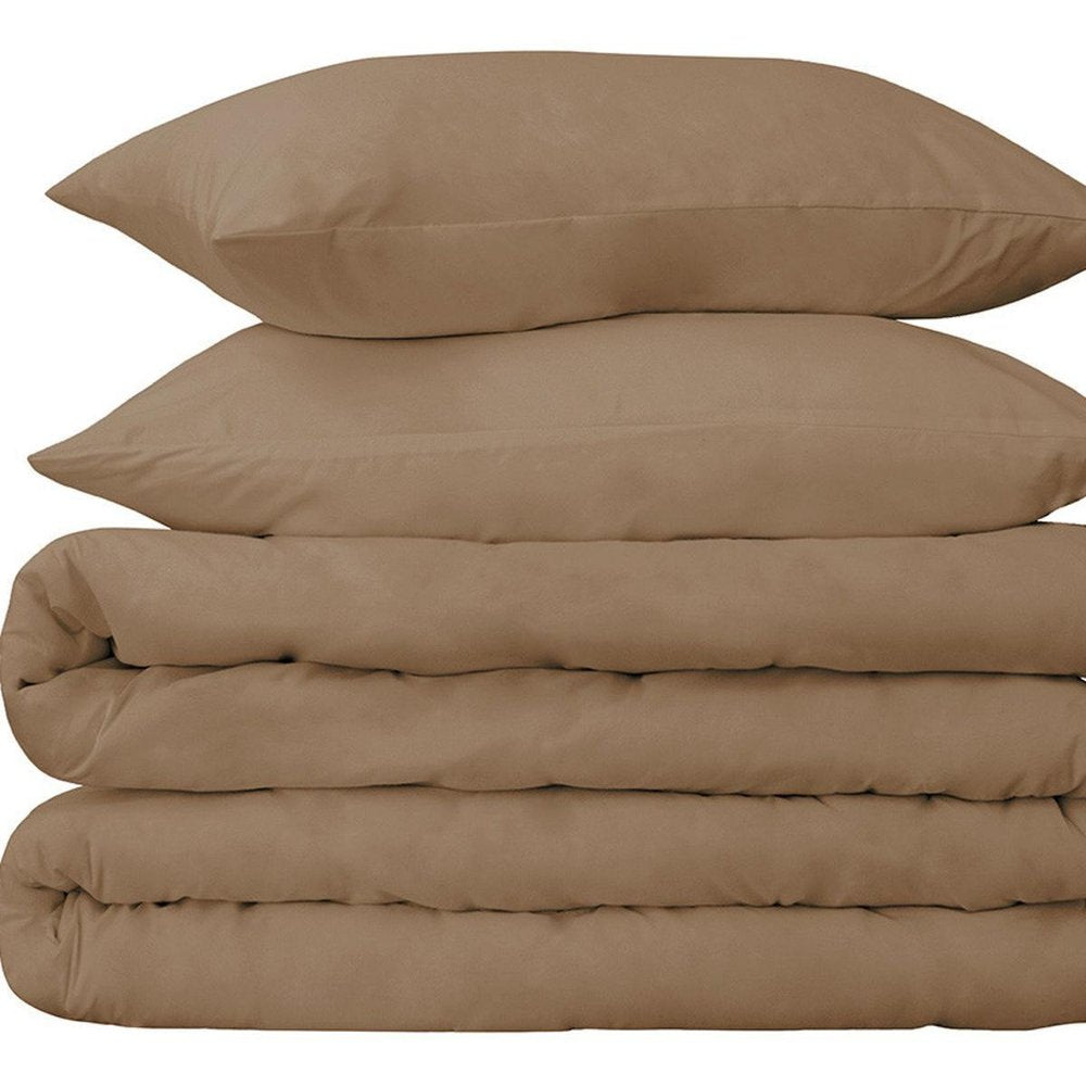 Taupe Queen Cotton Washable Duvet Cover Set