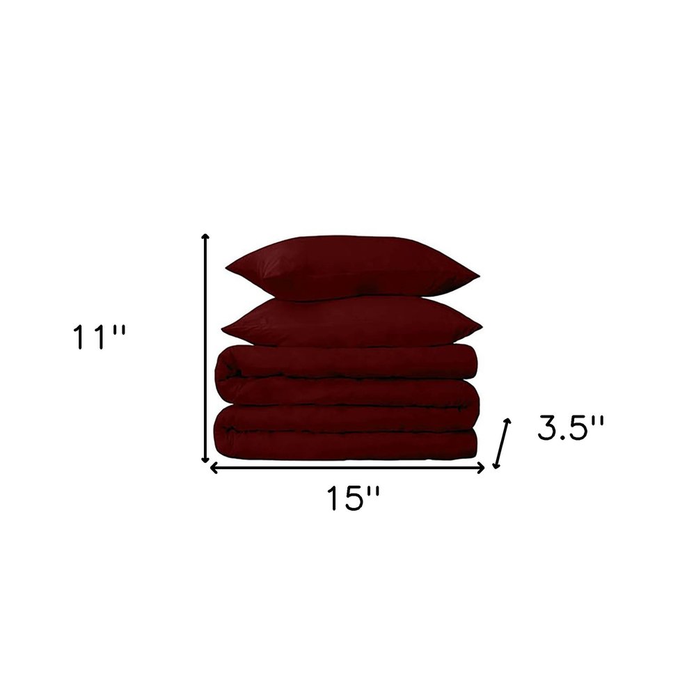 Burgundy King Cotton Washable Duvet Cover Set