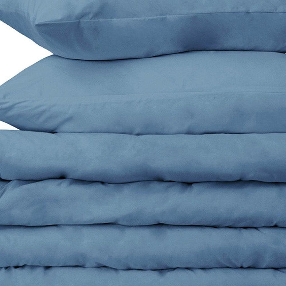Blue Twin Cotton Washable Duvet Cover Set With Sham