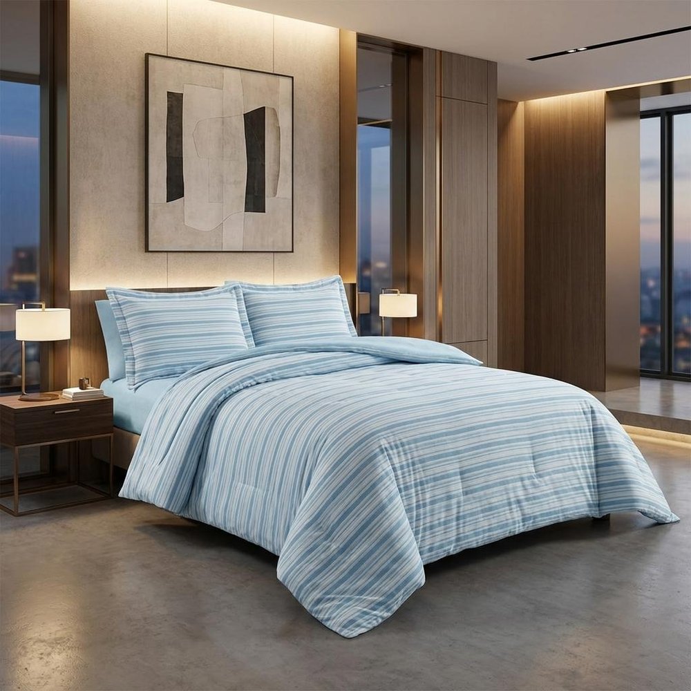 Light Blue King Cotton Blend 0 Thread Count Washable Duvet Cover Set