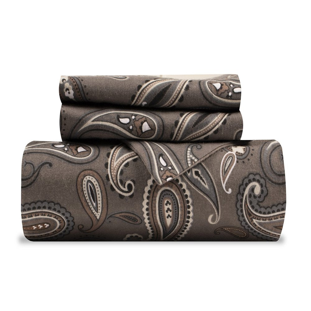Brown Gray And Ivory King Flannel Washable Duvet Cover Set With Two Shams