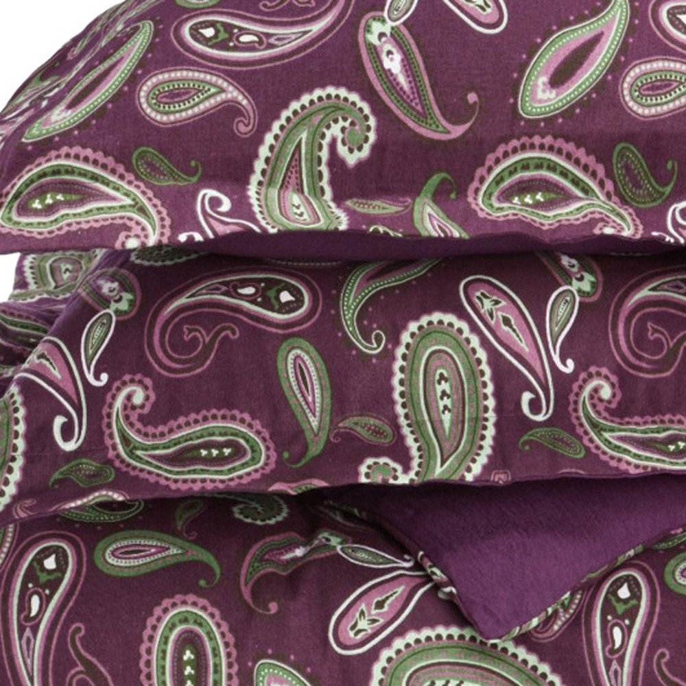 Green Pink And Purple King Flannel Washable Duvet Cover Set With Two Shams