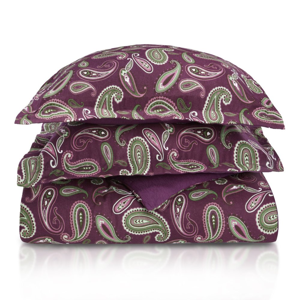 Green Pink And Purple King Flannel Washable Duvet Cover Set With Two Shams