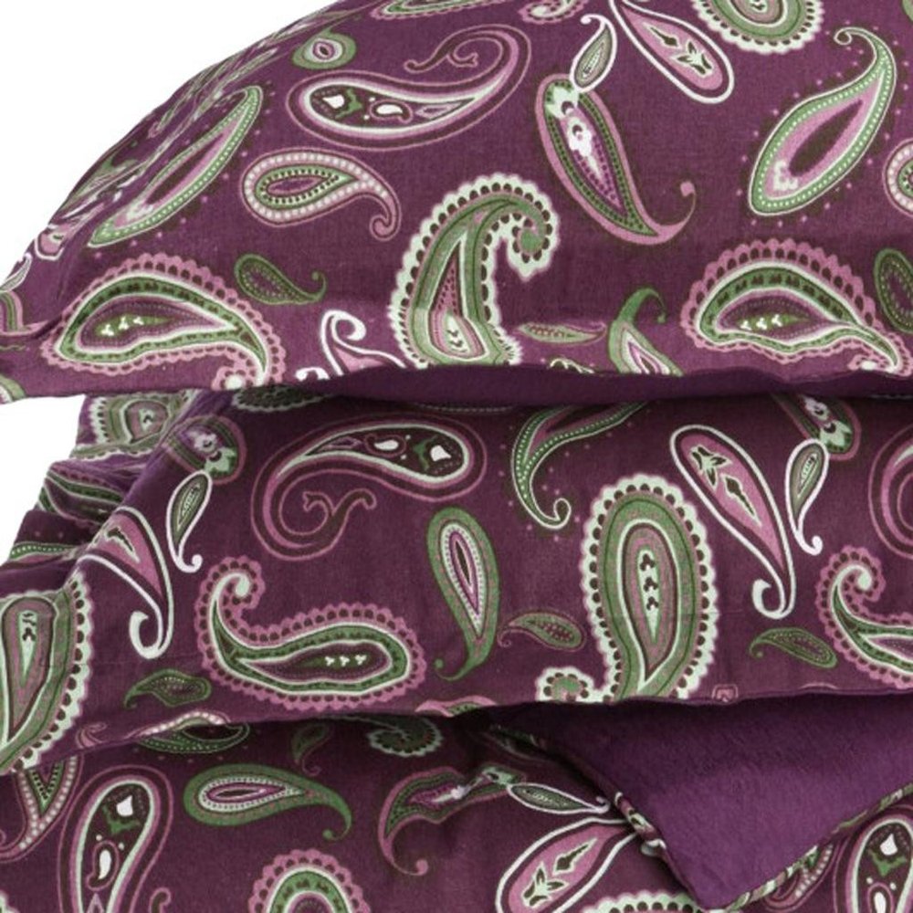 Green Pink And Purple King Flannel Washable Duvet Cover Set With Two Shams