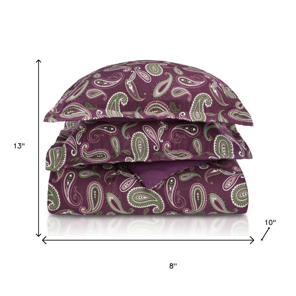 Green Pink And Purple King Flannel Washable Duvet Cover Set With Two Shams
