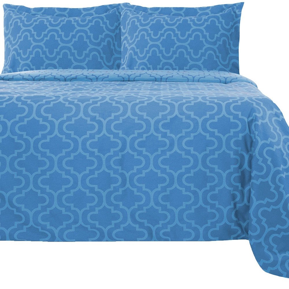 Light Blue King Flannel Washable Duvet Cover Set