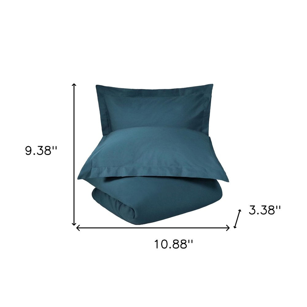 Navy Blue Queen Cotton Washable Duvet Cover Set With Two Shams