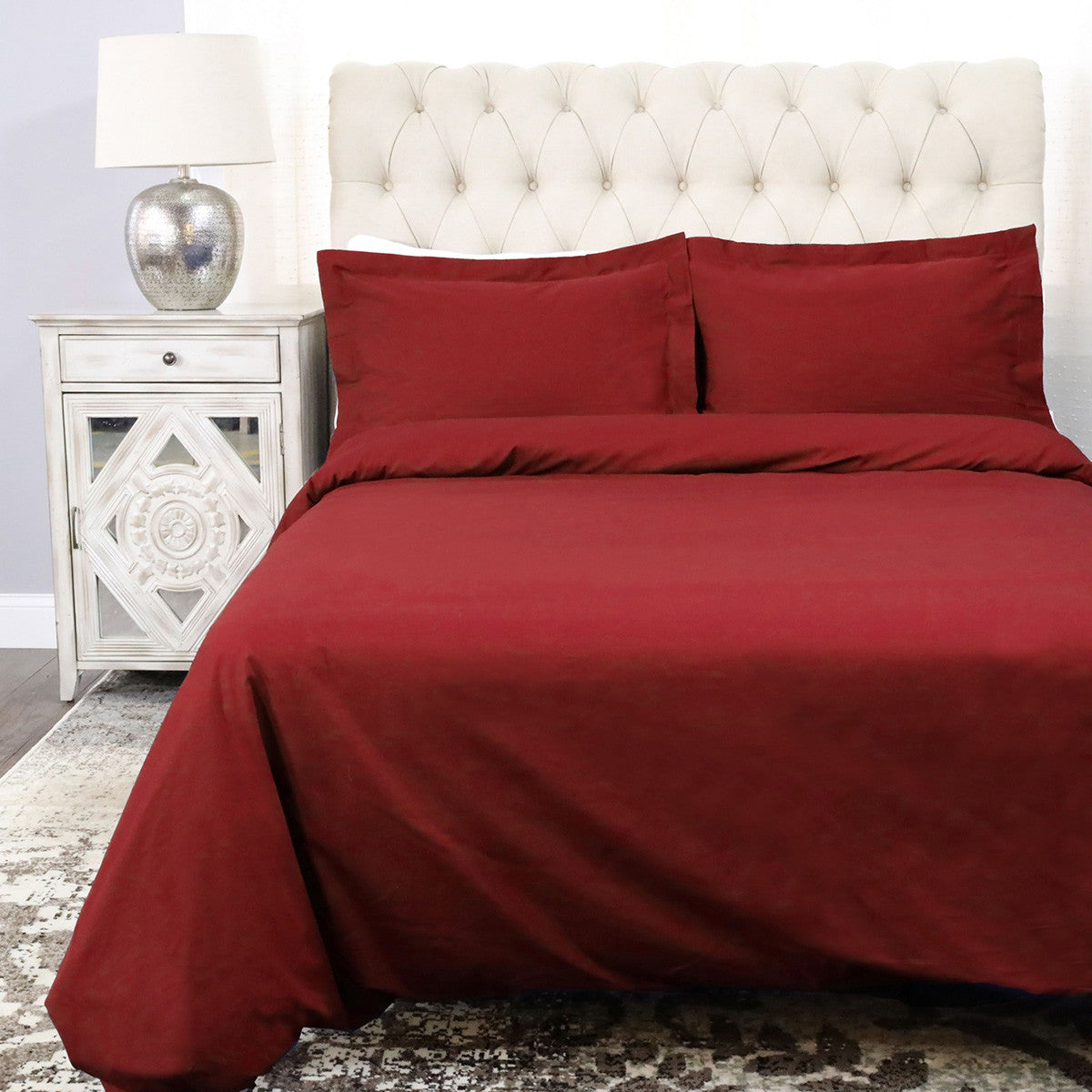 Burgundy King 100% Cotton 300 Thread Count Washable Duvet Cover Set