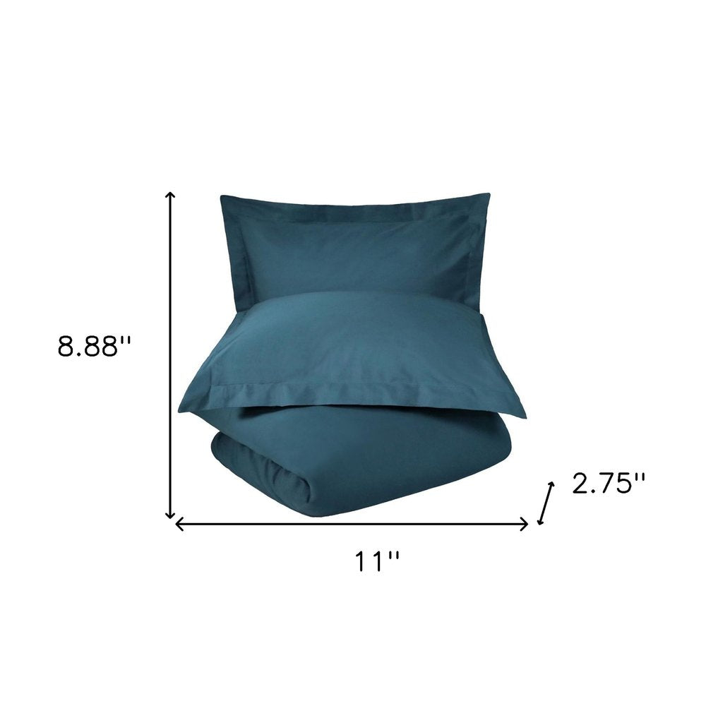 Navy Blue Twin Cotton Washable Duvet Cover Set With Sham