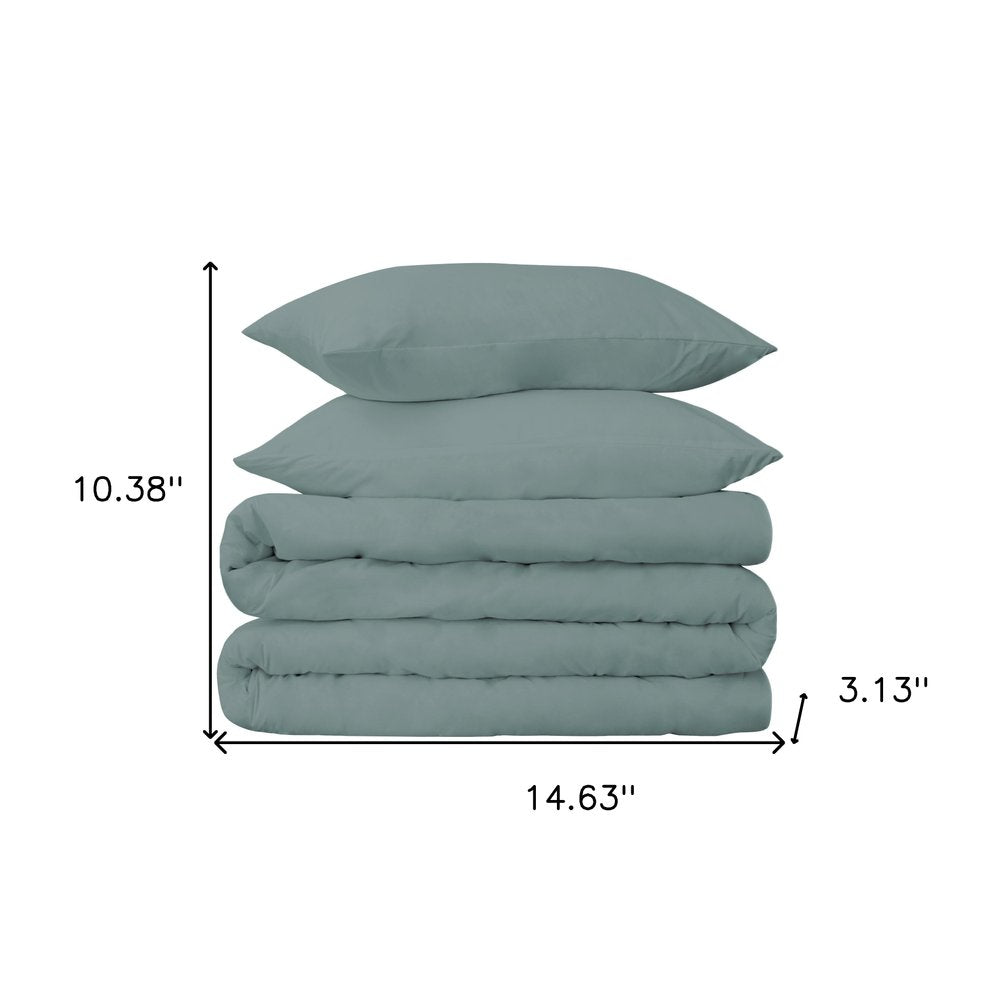 Teal Blue Queen Cotton Washable Duvet Cover Set With Two Shams