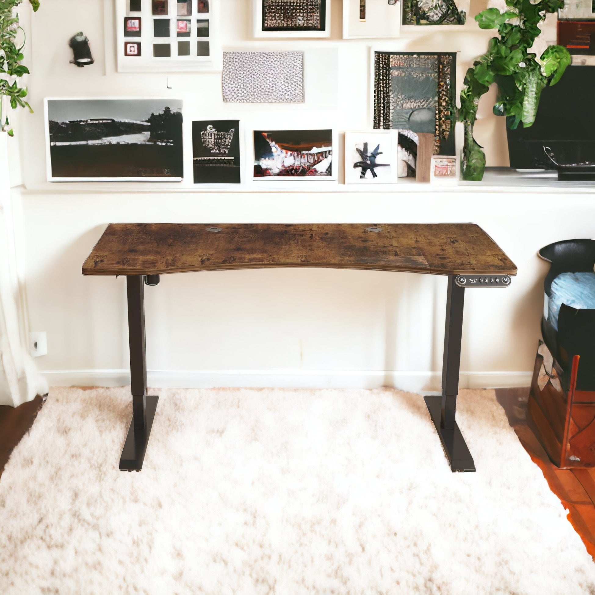 55" Adjustable Brown and Black and Black Computer Desk