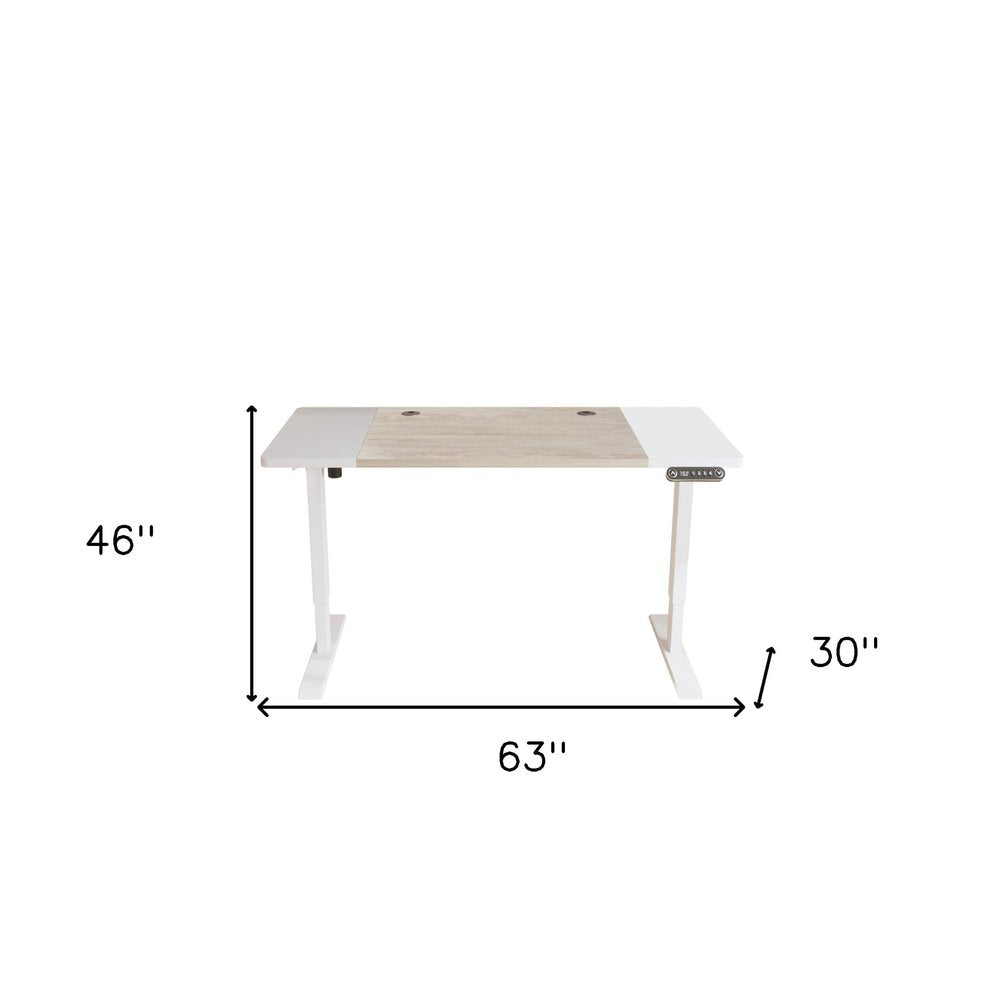 Adjustable Natural and White Wood and Stainless Steel Rolling Computer Desk