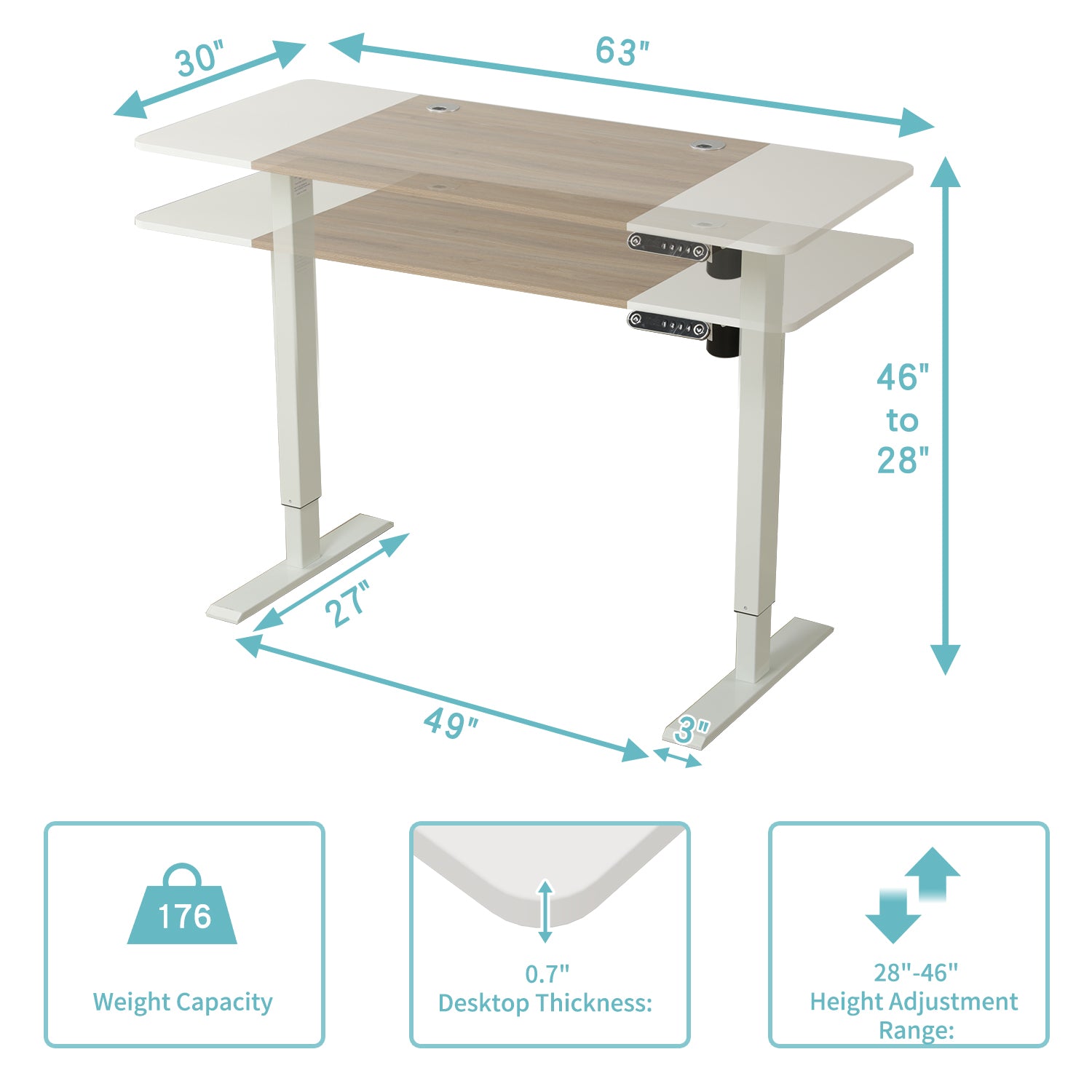 Adjustable Natural and White Wood and Stainless Steel Rolling Computer Desk