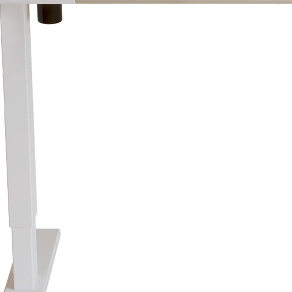 Adjustable White And Natural and White Wood and Stainless Steel Rolling Computer Desk