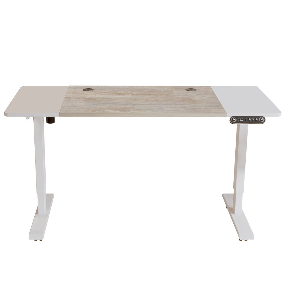 Adjustable White And Natural and White Wood and Stainless Steel Rolling Computer Desk