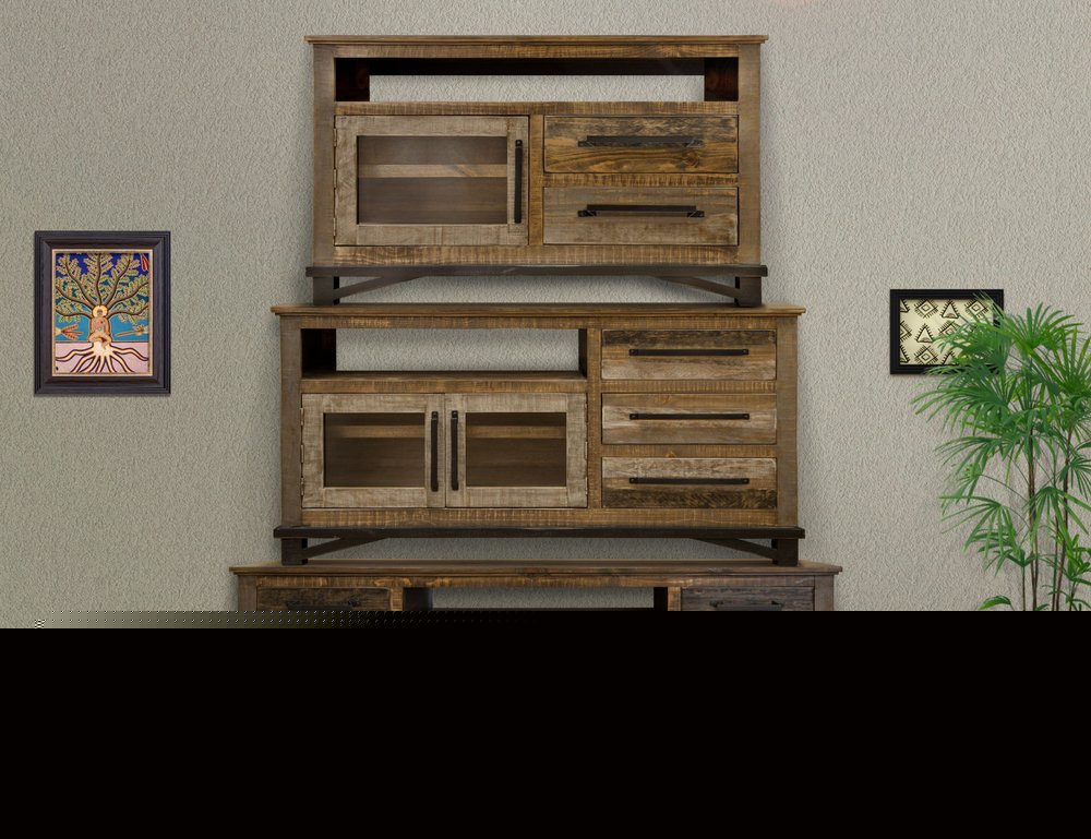 51" Brown Solid Wood Cabinet Enclosed Storage Distressed TV Stand