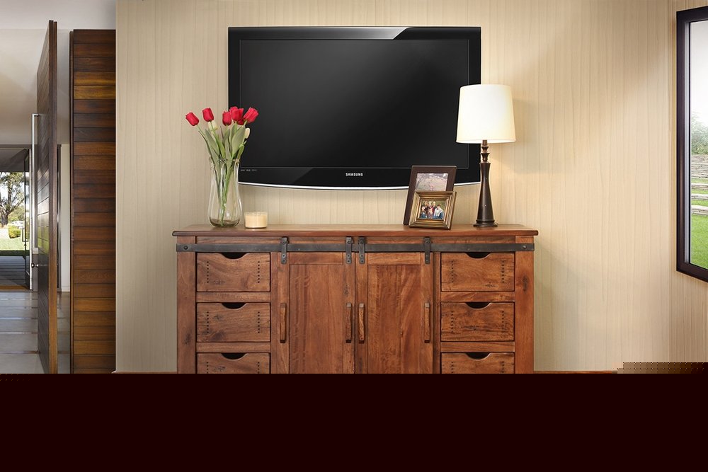 70" Brown Solid Wood Enclosed Storage Distressed TV Stand