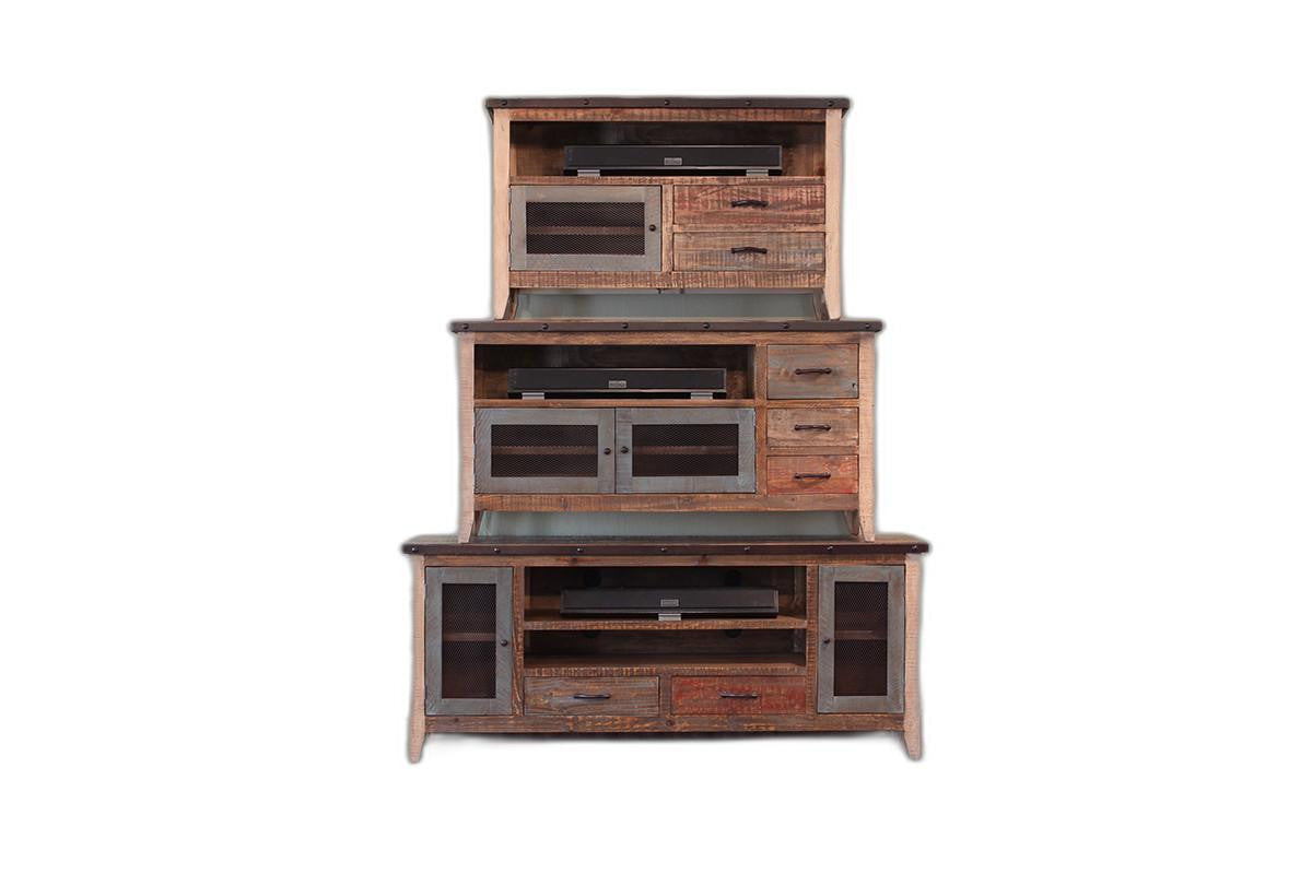 53" Brown Solid Wood Cabinet Enclosed Storage Distressed TV Stand