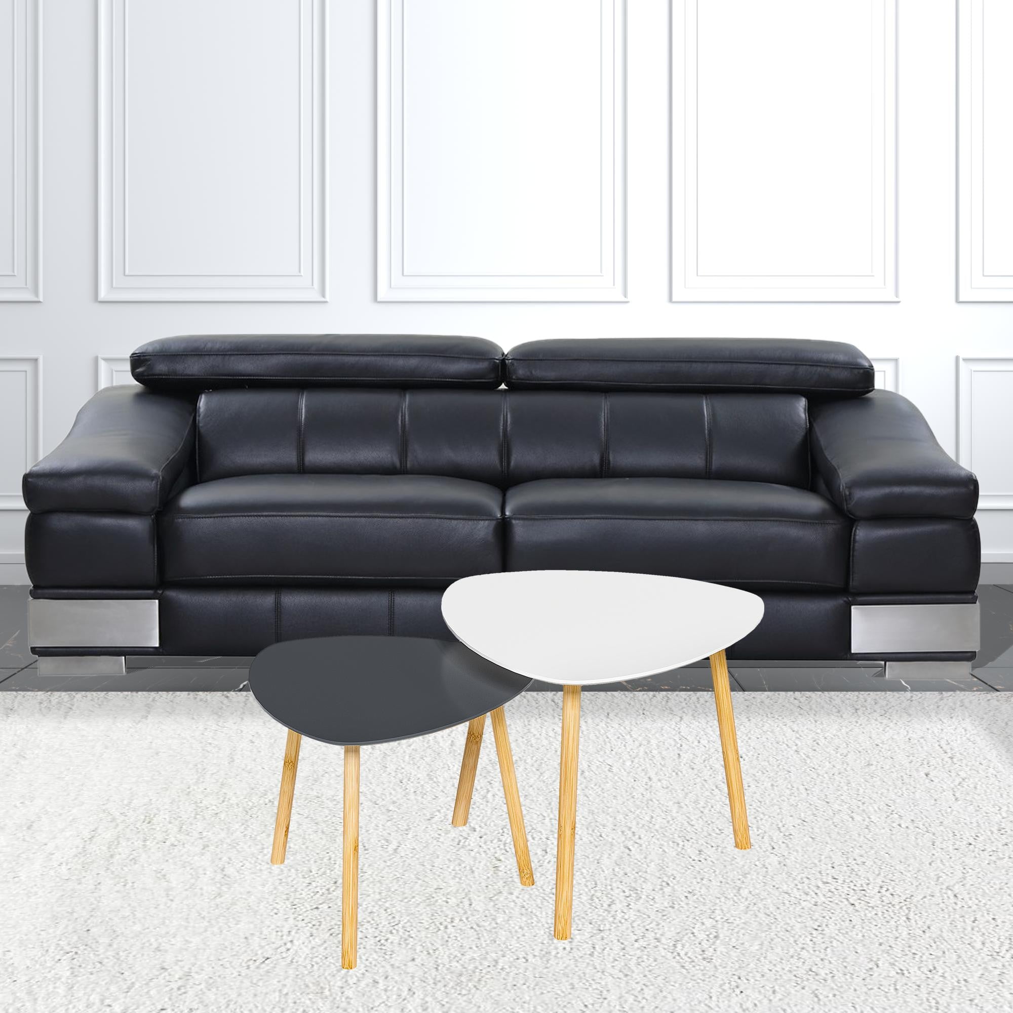 Set of Two 22" Oak And Gray and White Nested Tables