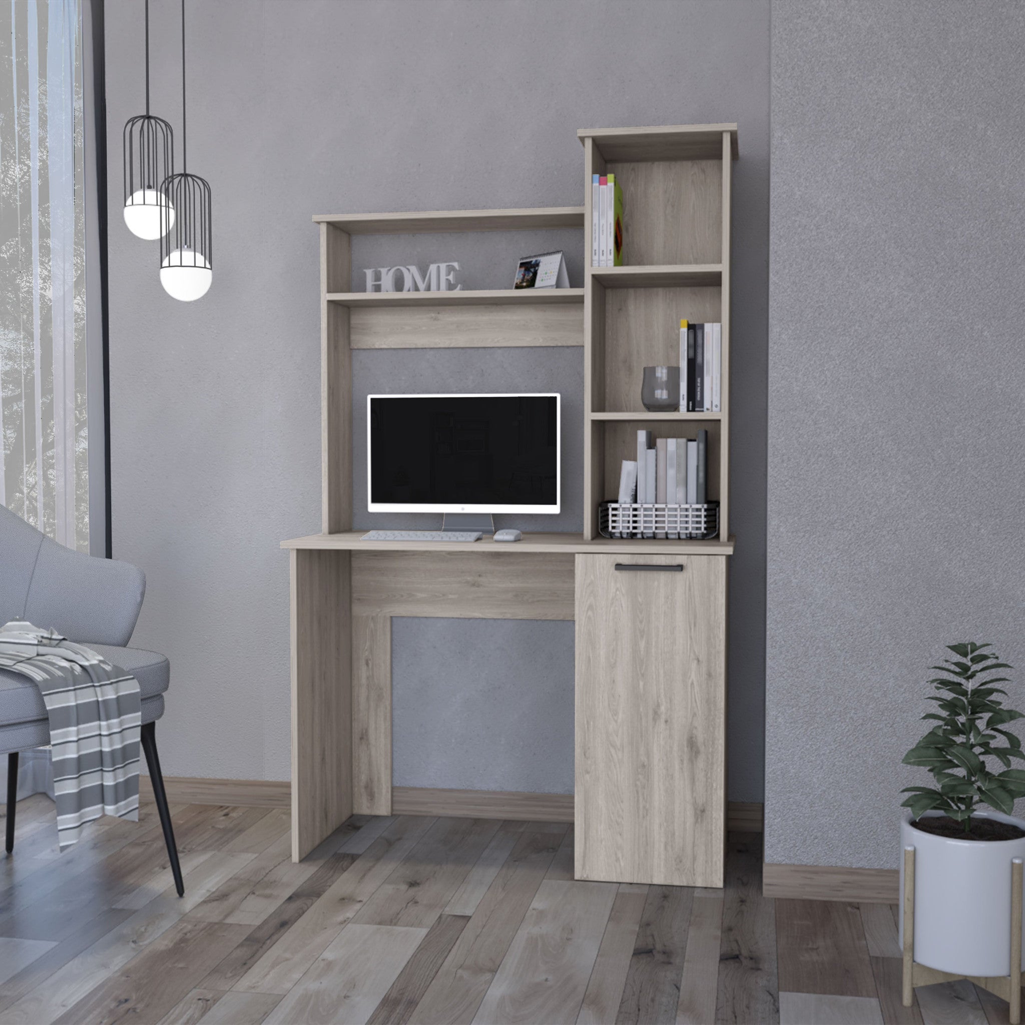 39" Gray Computer Desk With Hutch