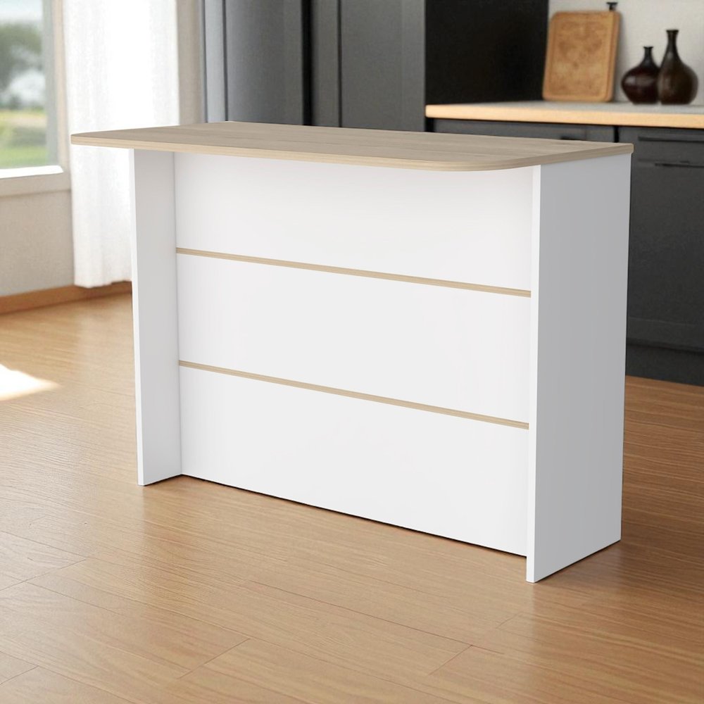 White and Natural 47" Kitchen Island With Storage