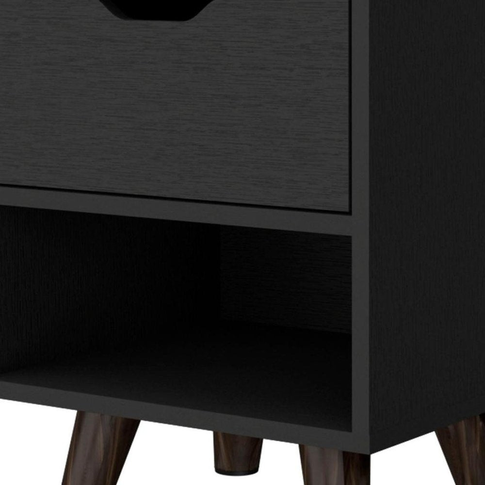 19" Black Wood One Drawer Nightstand