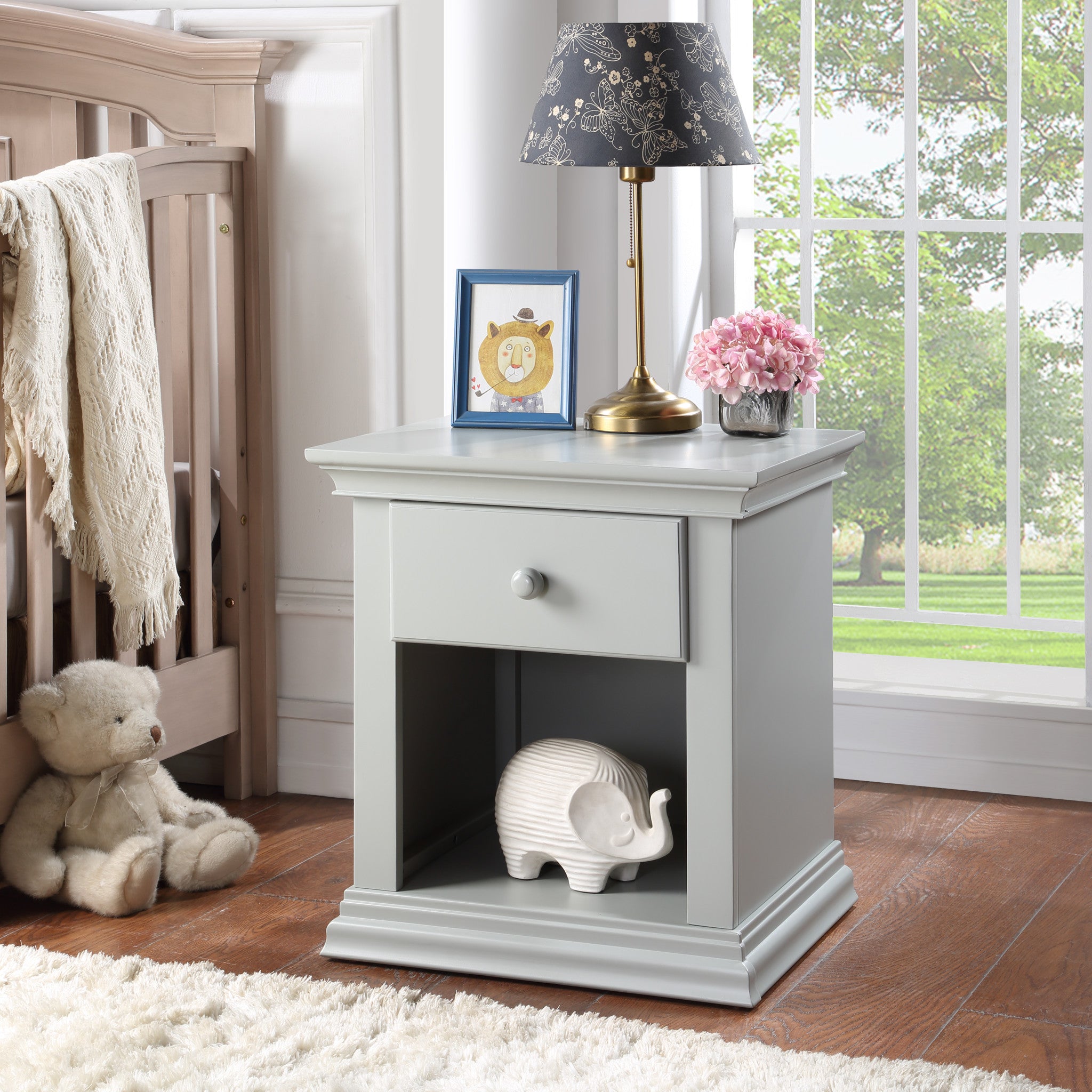 24" Gray Solid Wood and Wood One Drawer Nightstand