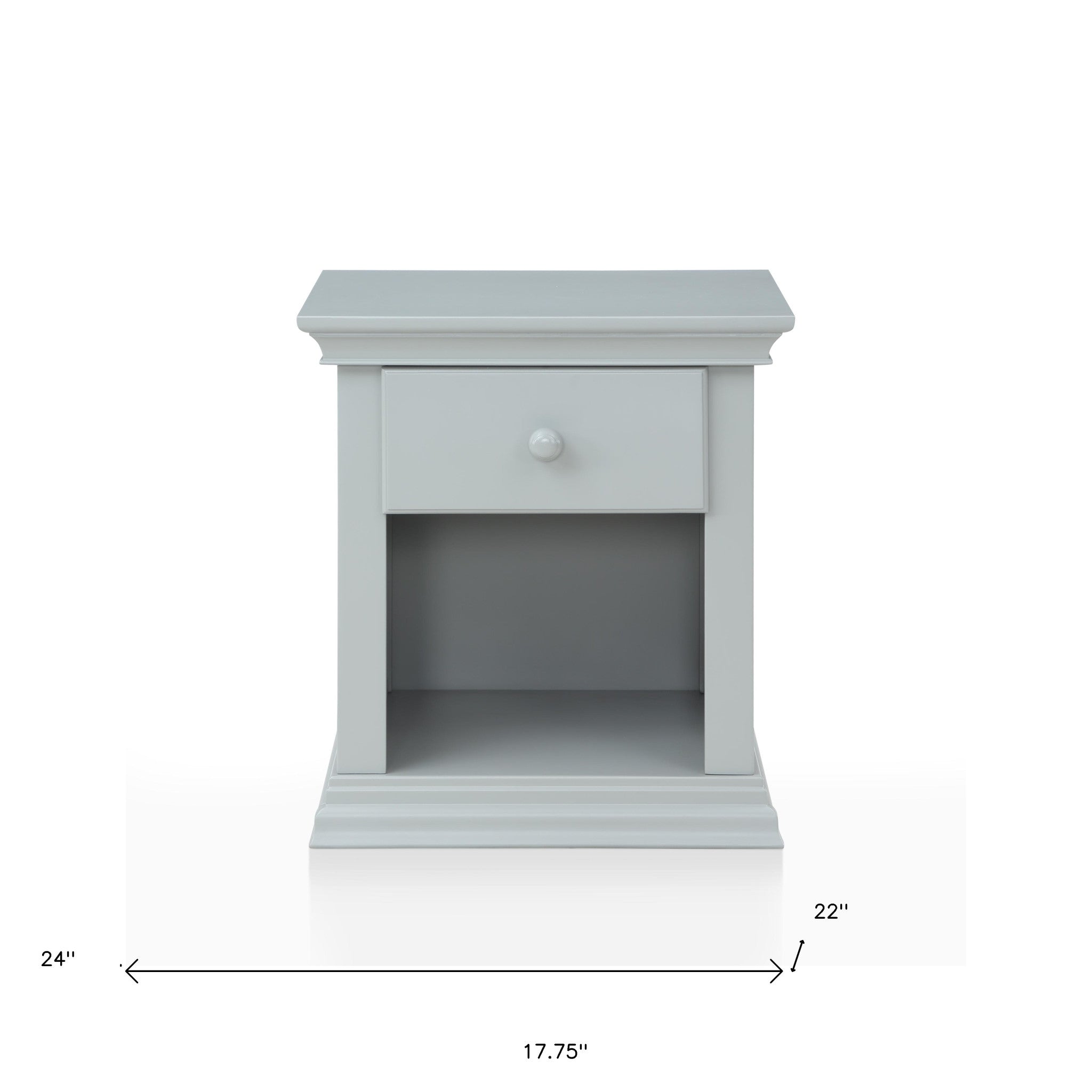 24" Gray Solid Wood and Wood One Drawer Nightstand