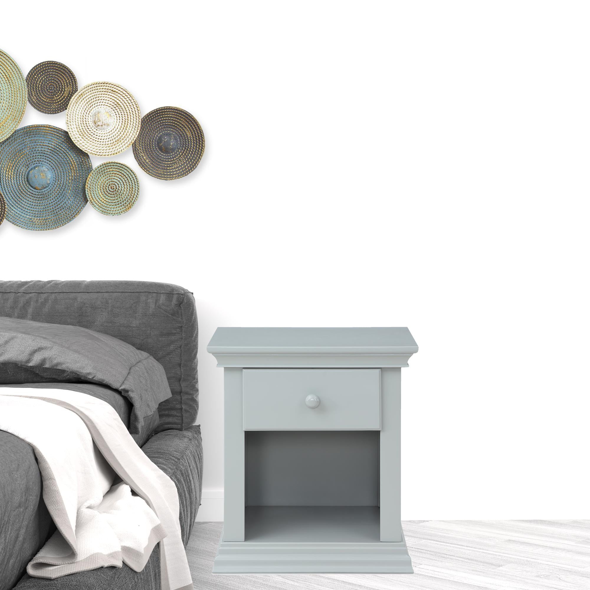 24" Gray Solid Wood and Wood One Drawer Nightstand