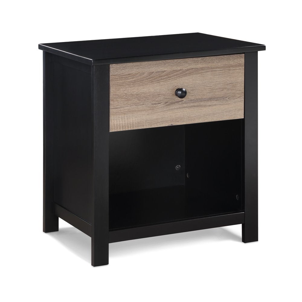 24" Black Solid Wood and Wood One Drawer Nightstand