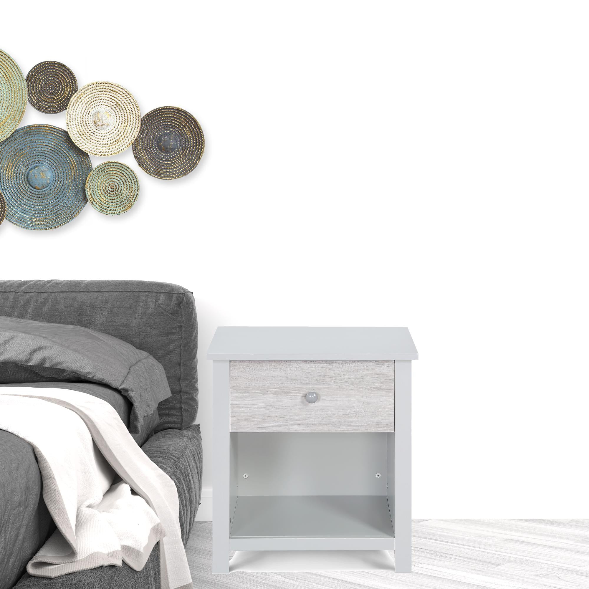 24" Gray Solid Wood and Wood One Drawer Nightstand