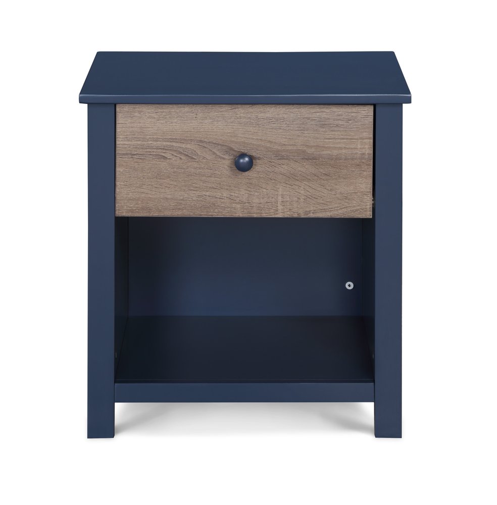 24" Blue Solid Wood and Wood One Drawer Nightstand