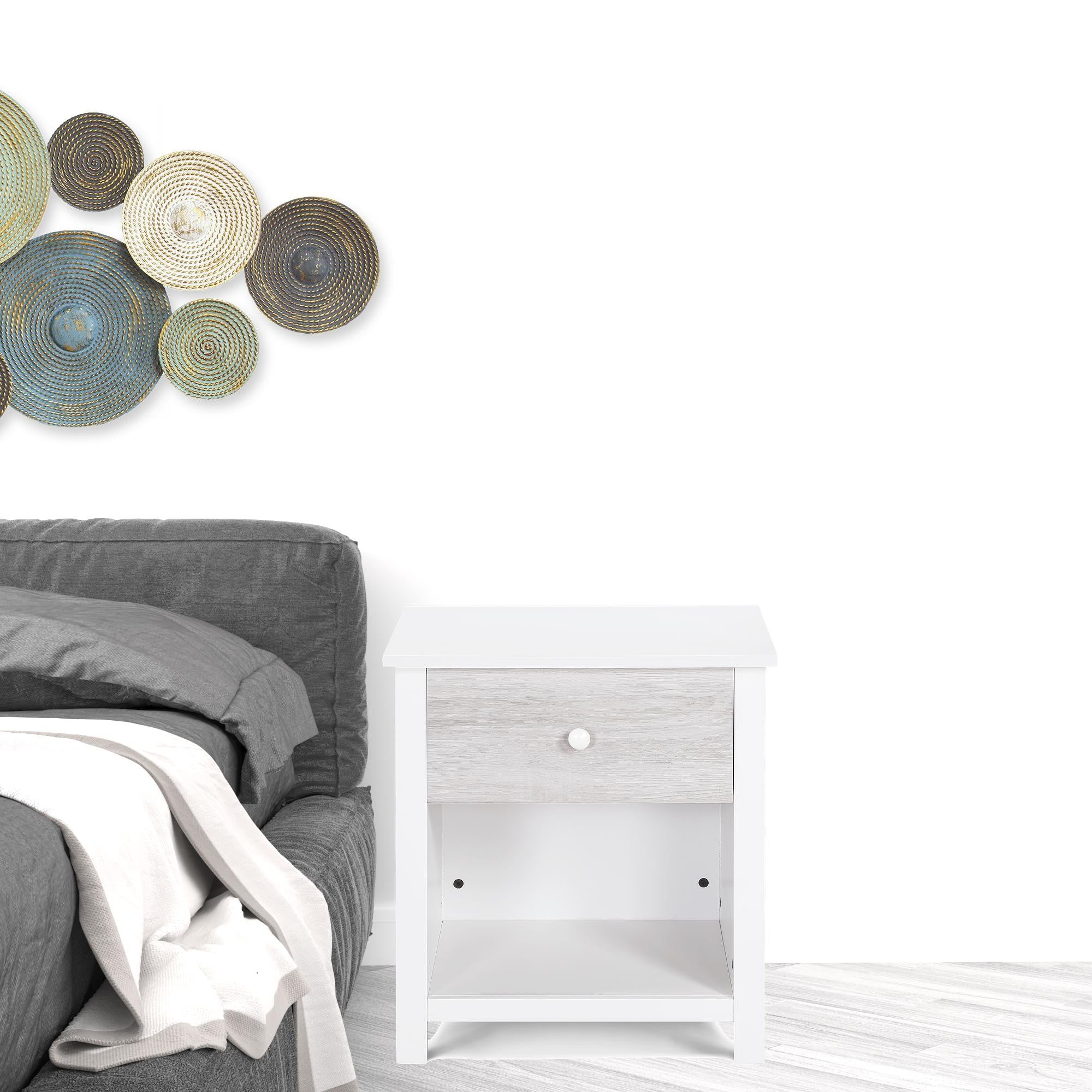 24" White Solid Manufactured Wood and Wood One Drawer Nightstand