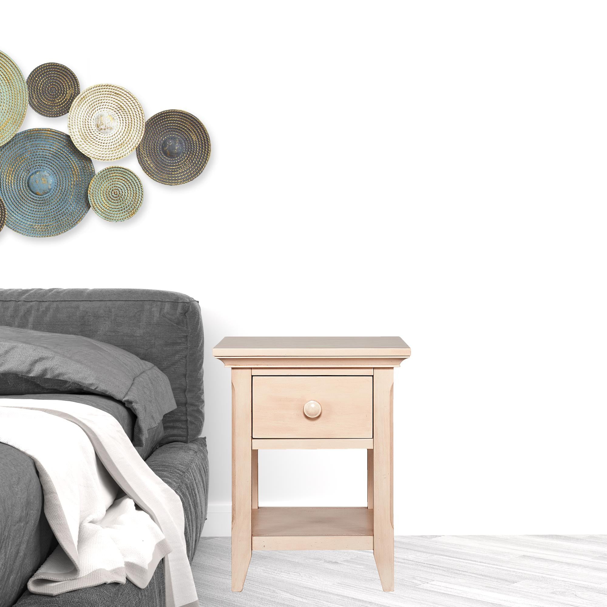 24" Sand Solid Wood Solid and Manufactured Wood One Drawer Nightstand