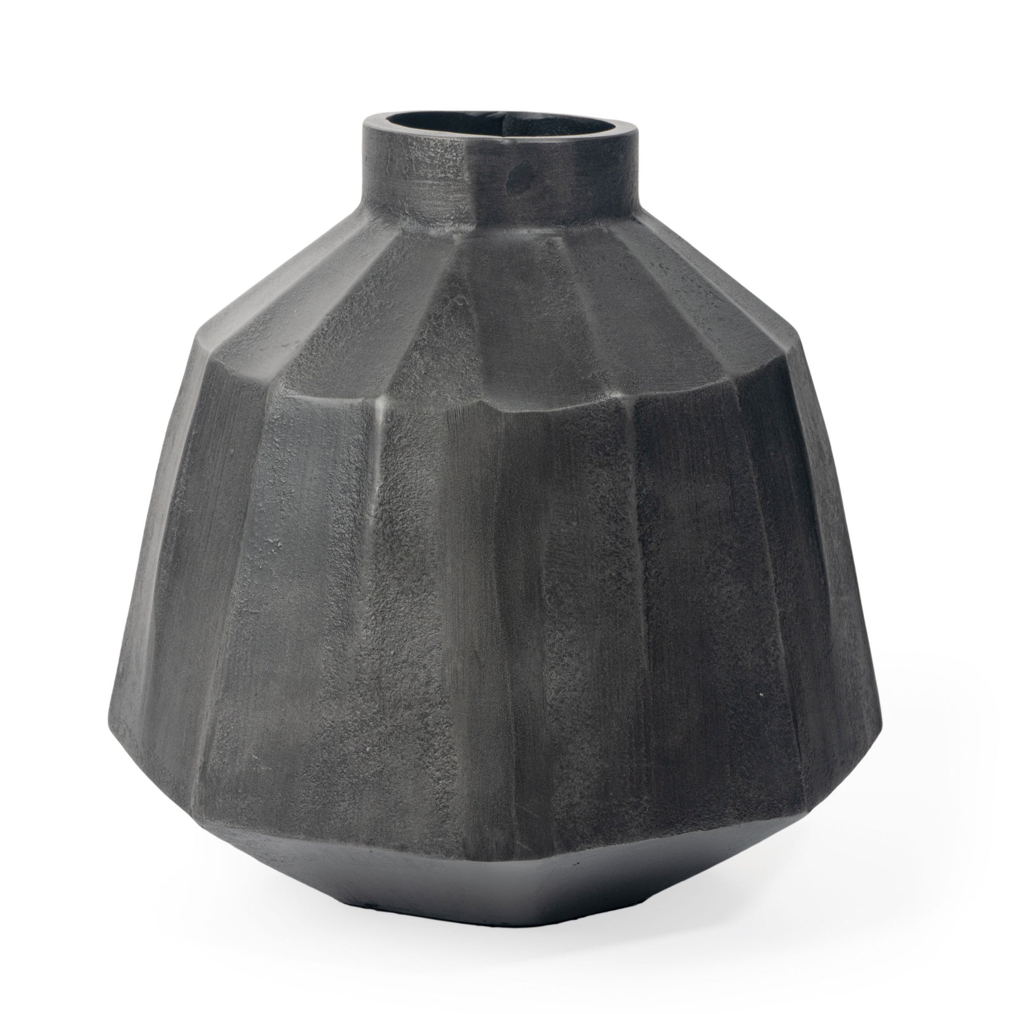 11" Dark Gray Geometric Organic Stripe Round Aluminum Table Vase
