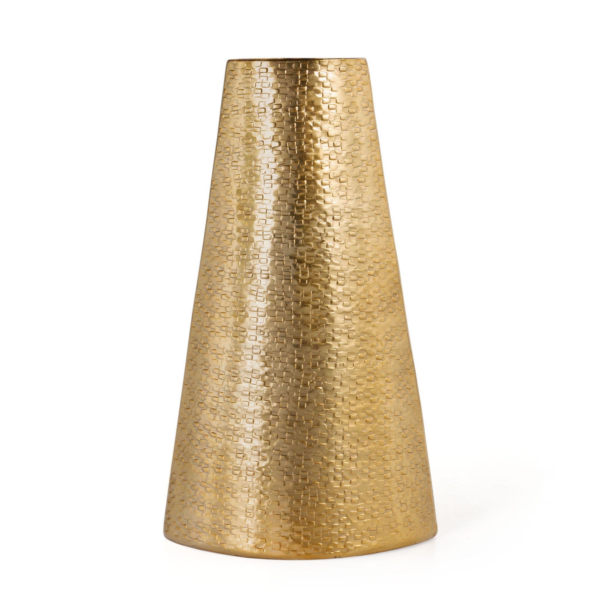 14" Gold Abstract Cylinder Cone Metal Table Vase