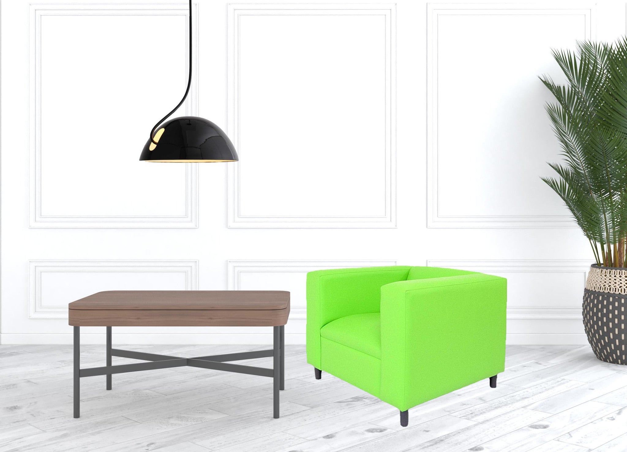 36" Neon Green and Black Faux Leather Club Chair