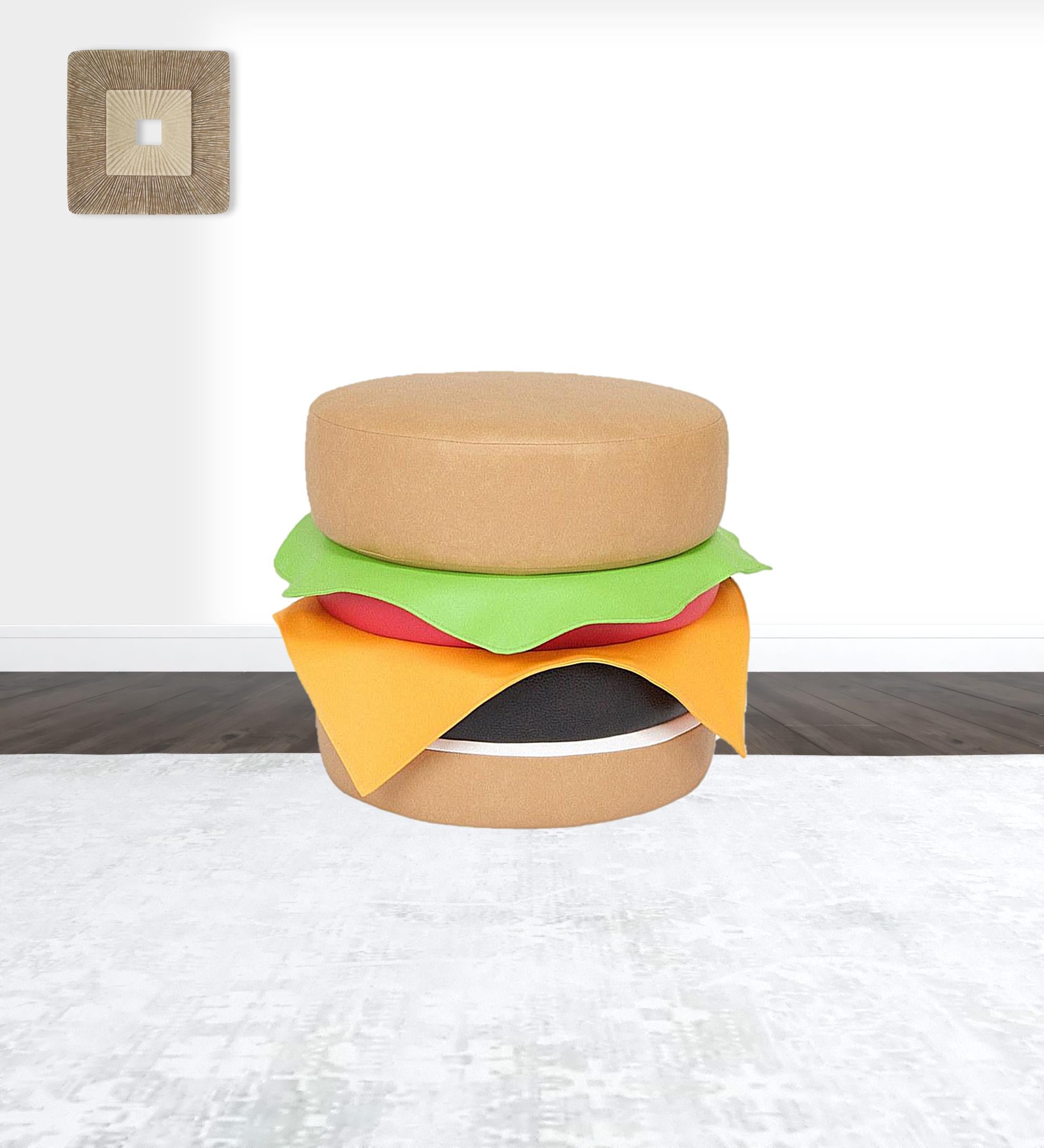 20" Brown Faux Leather Cheeseburger Novelty Ottoman