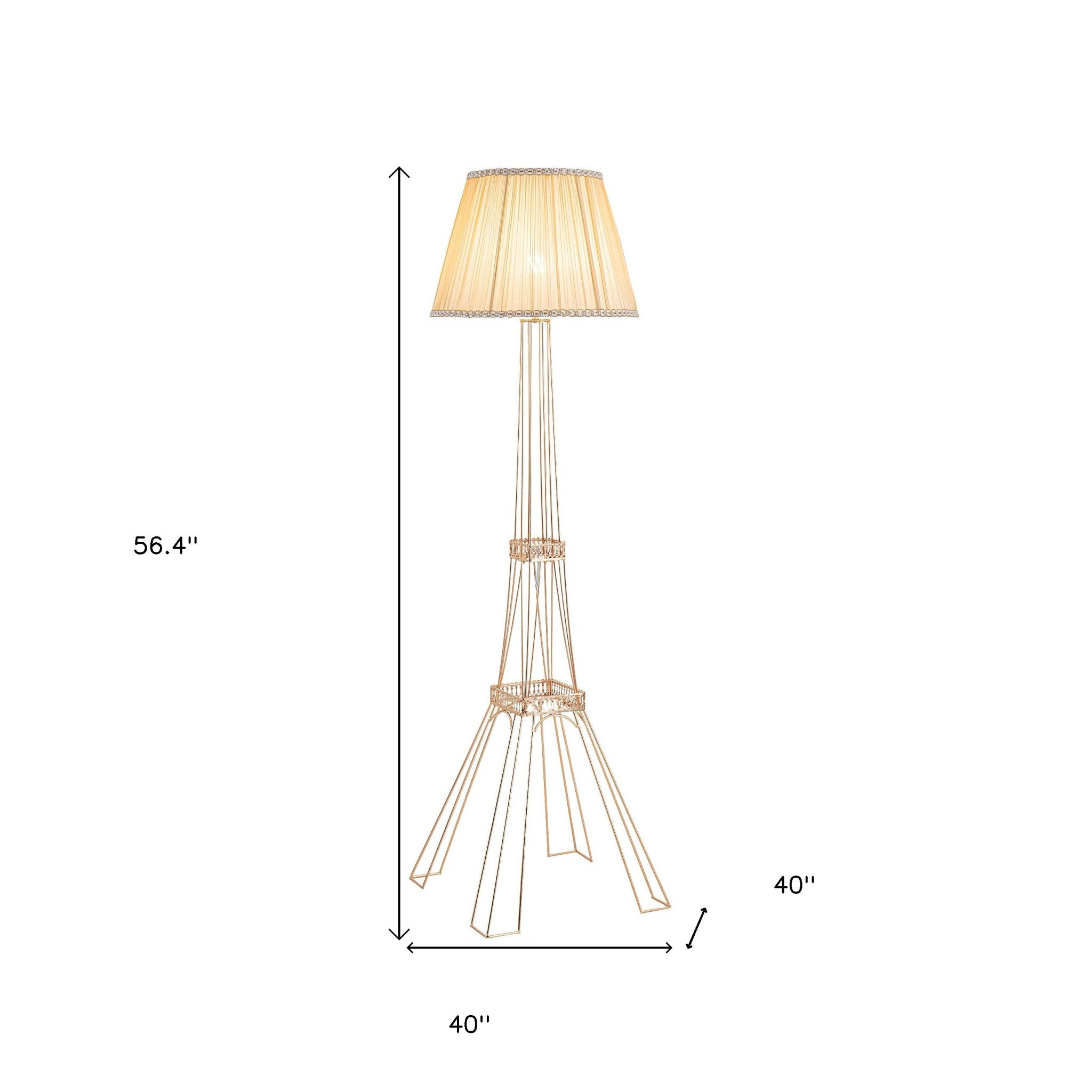 56" Brass LED Light Changing Eiffel Tower Floor Lamp With Ivory Shade