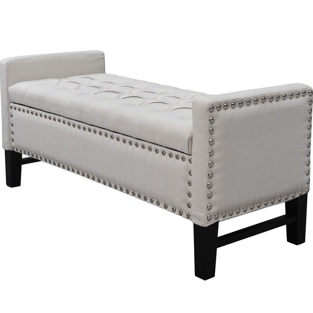 50" Espresso Upholstered PU Leather Bench with Flip top