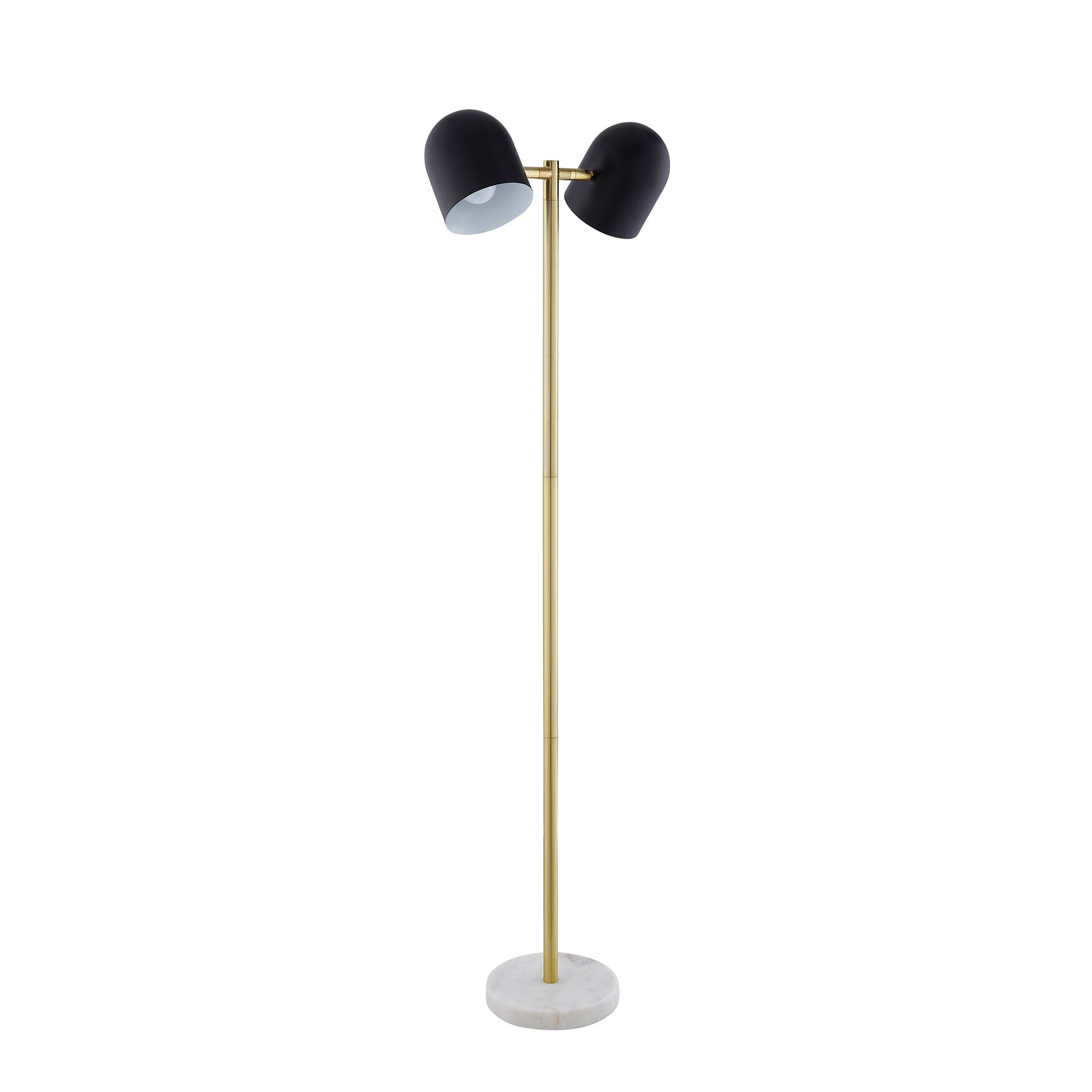 58" Black and Gold Two Light Floor Lamp With Black Bell Shade
