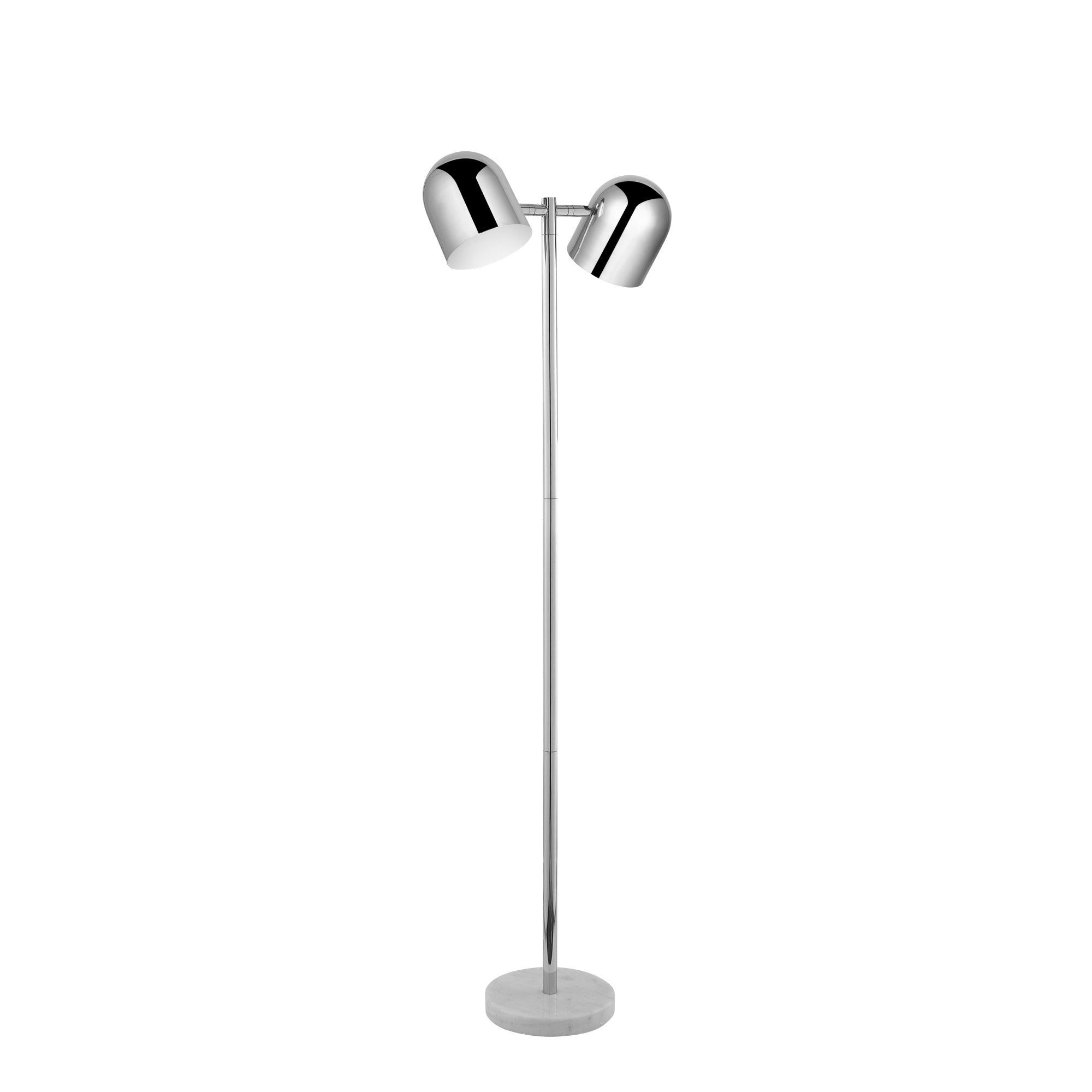 58" Chrome and White Two Light Floor Lamp With Silver Metallic Bell Shades