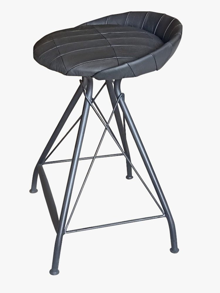 24" Gray Leather and Iron Low Back Counter Height Swivel Bar Chair