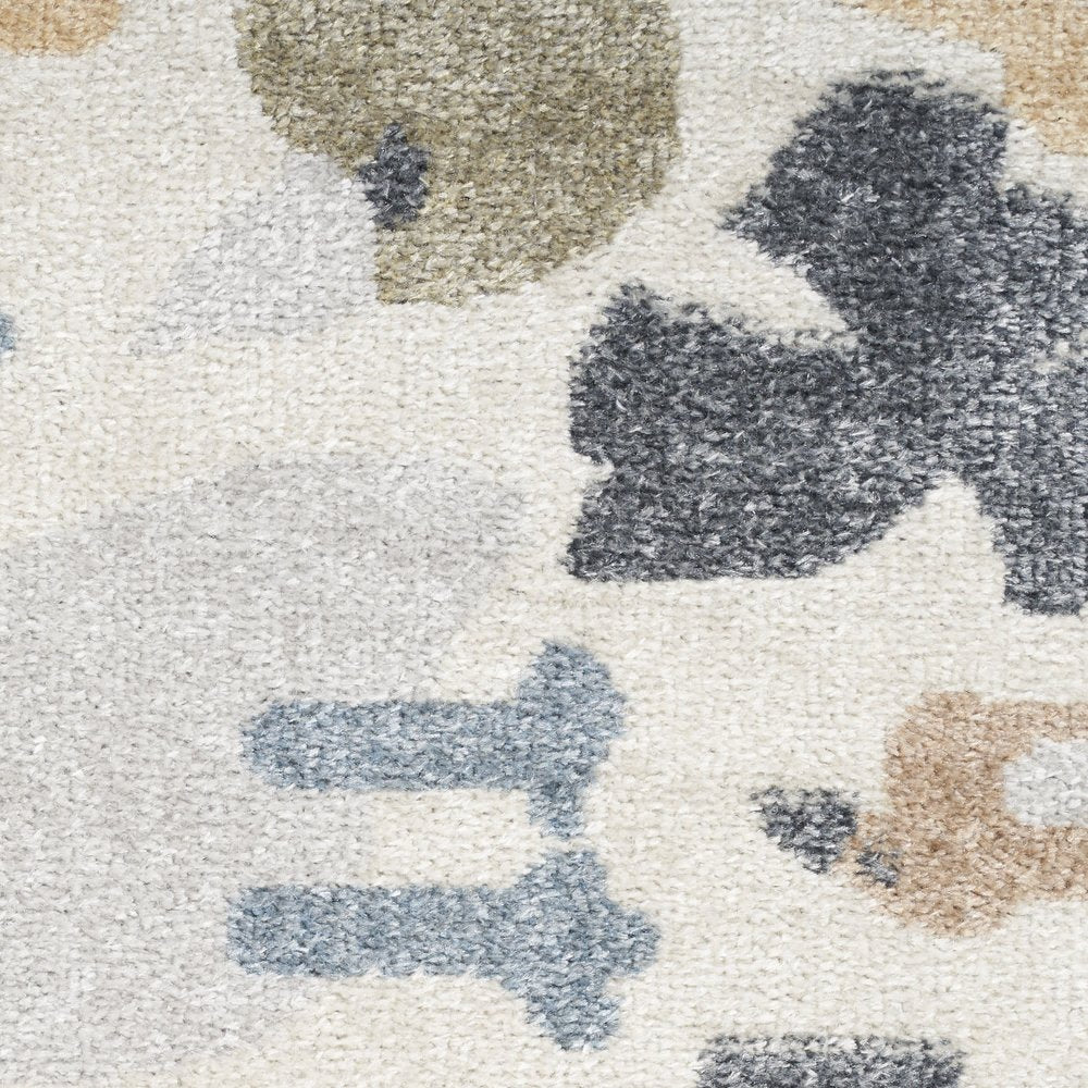 5' X 7' Ivory Blue and Gray Animal Print Washable Area Rug